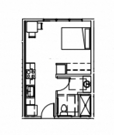 Floor plan for studio, 393 sqft